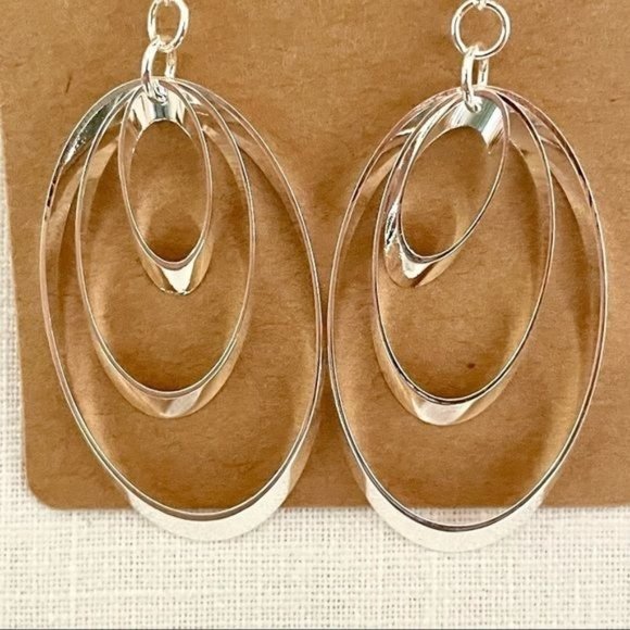 Sterling Silver Layered Oval Hoop Earrings New - Picture 3 of 5